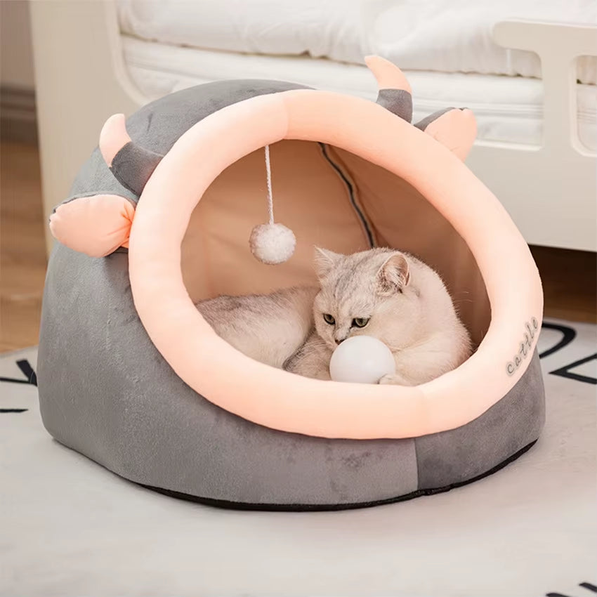 Cartoon Cute Cat Bed Kitten Soft Wool Basket for Small Medium Warm Rabbit Cozy Pet Dog Soft Nest Kitten Home Sleeping Bag Animal