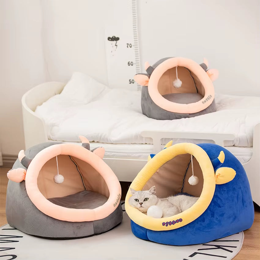 Cartoon Cute Cat Bed Kitten Soft Wool Basket for Small Medium Warm Rabbit Cozy Pet Dog Soft Nest Kitten Home Sleeping Bag Animal