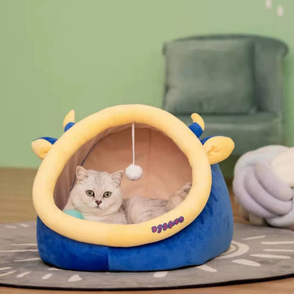 Cartoon Cute Cat Bed Kitten Soft Wool Basket for Small Medium Warm Rabbit Cozy Pet Dog Soft Nest Kitten Home Sleeping Bag Animal