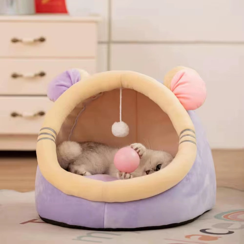 Cartoon Cute Cat Bed Kitten Soft Wool Basket for Small Medium Warm Rabbit Cozy Pet Dog Soft Nest Kitten Home Sleeping Bag Animal