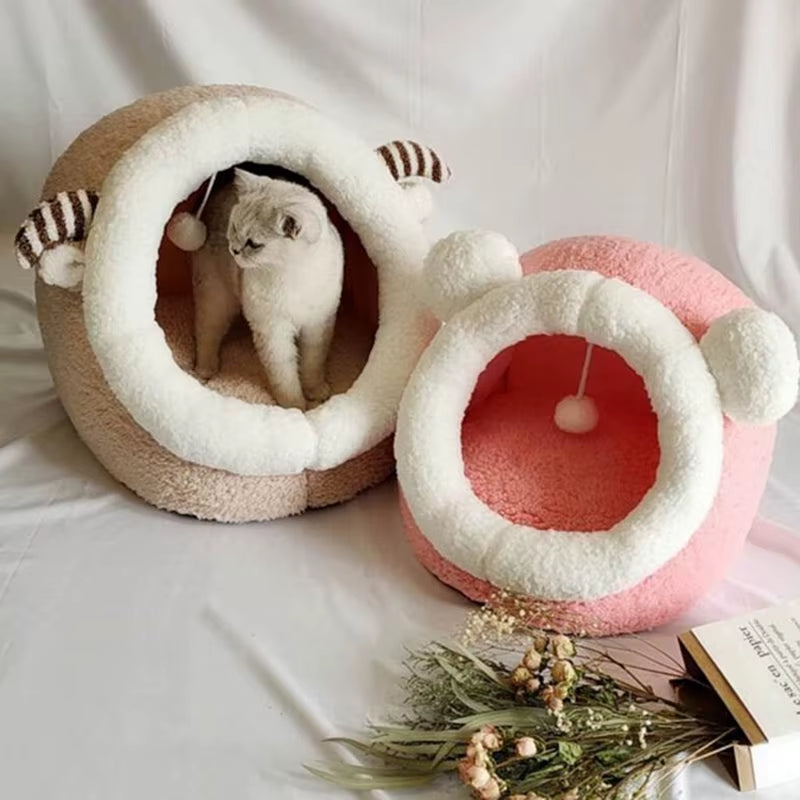 Cartoon Cute Cat Bed Kitten Soft Wool Basket for Small Medium Warm Rabbit Cozy Pet Dog Soft Nest Kitten Home Sleeping Bag Animal